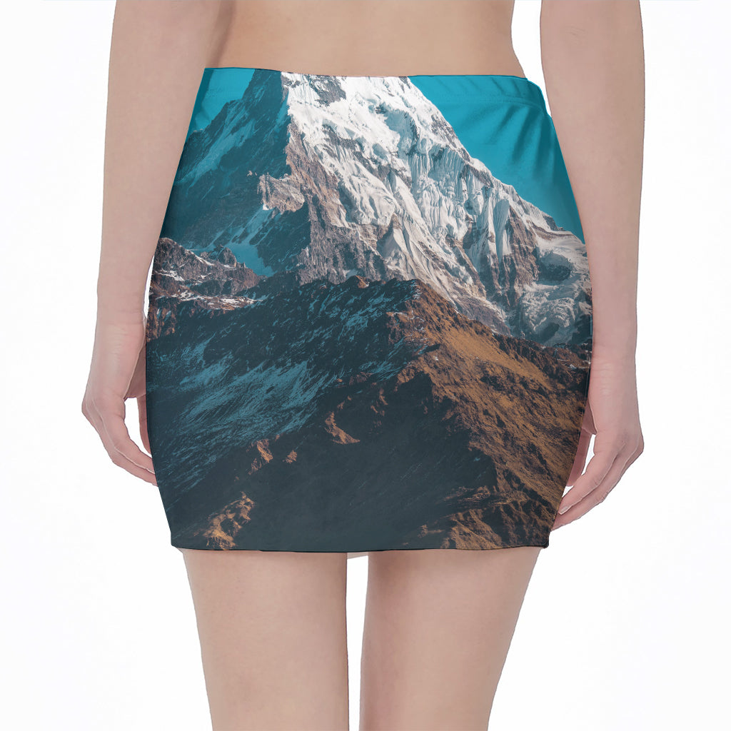 Himalaya Mountain Print Pencil Mini Skirt
