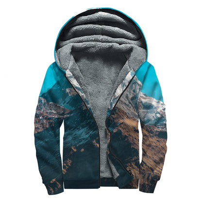 Himalaya Mountain Print Sherpa Lined Zip Up Hoodie