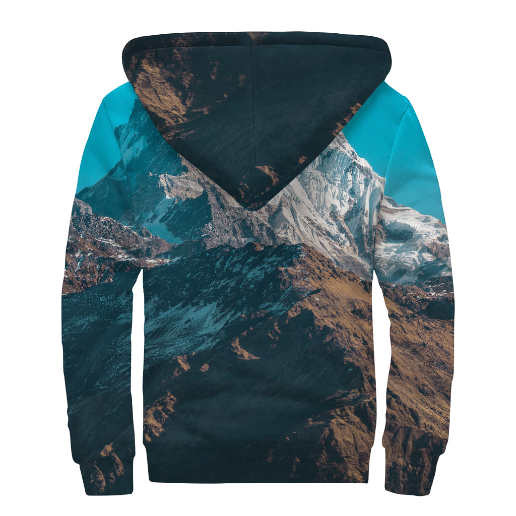 Himalaya Mountain Print Sherpa Lined Zip Up Hoodie