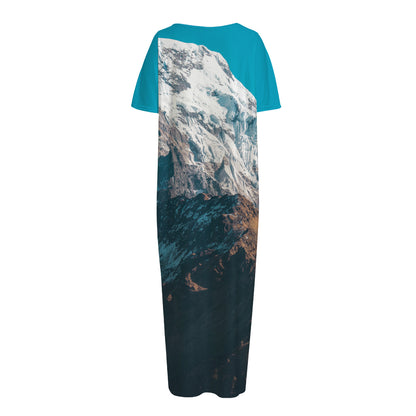 Himalaya Mountain Print Short Sleeve Long Nightdress