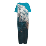 Himalaya Mountain Print Short Sleeve Long Nightdress