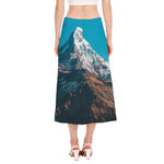 Himalaya Mountain Print Side Slit Midi Skirt