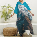 Himalaya Mountain Print Silk V-Neck Kaftan Dress