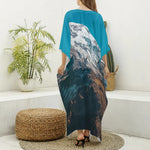 Himalaya Mountain Print Silk V-Neck Kaftan Dress