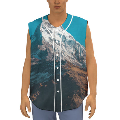 Himalaya Mountain Print Sleeveless Baseball Jersey