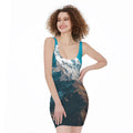 Himalaya Mountain Print Sleeveless Bodycon Dress