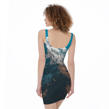 Himalaya Mountain Print Sleeveless Bodycon Dress