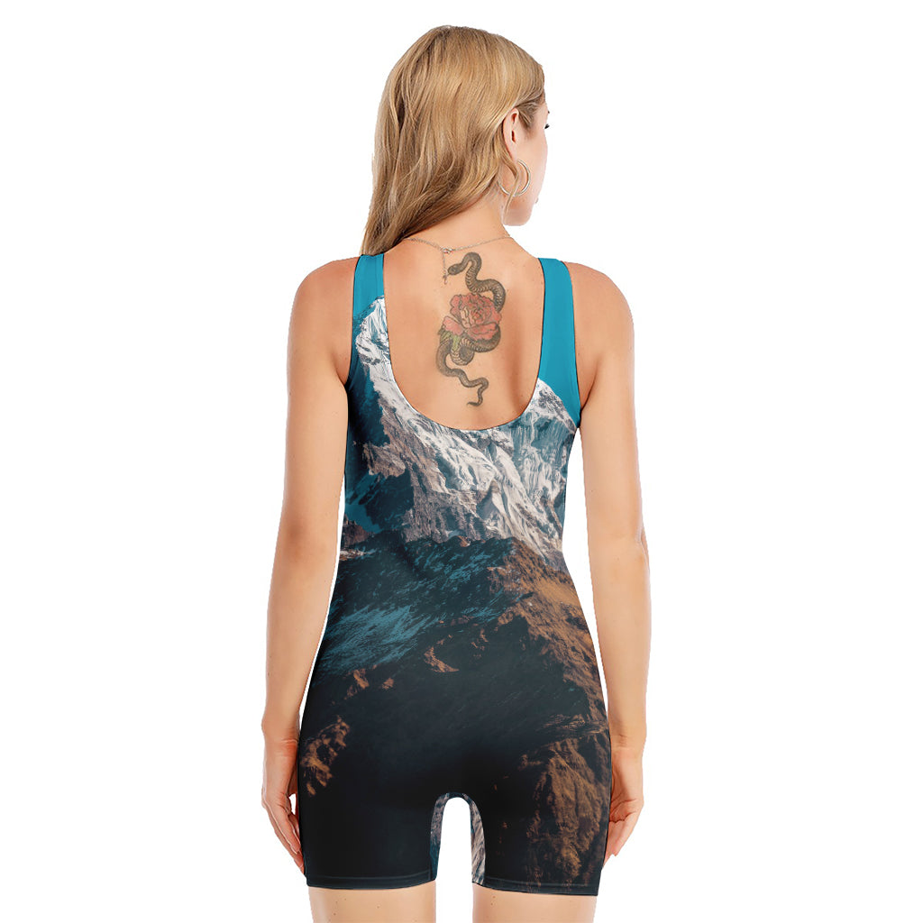 Himalaya Mountain Print Sleeveless One Piece Swimsuit
