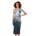 Himalaya Mountain Print Slim Fit Midi Cami Dress