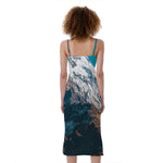 Himalaya Mountain Print Slim Fit Midi Cami Dress