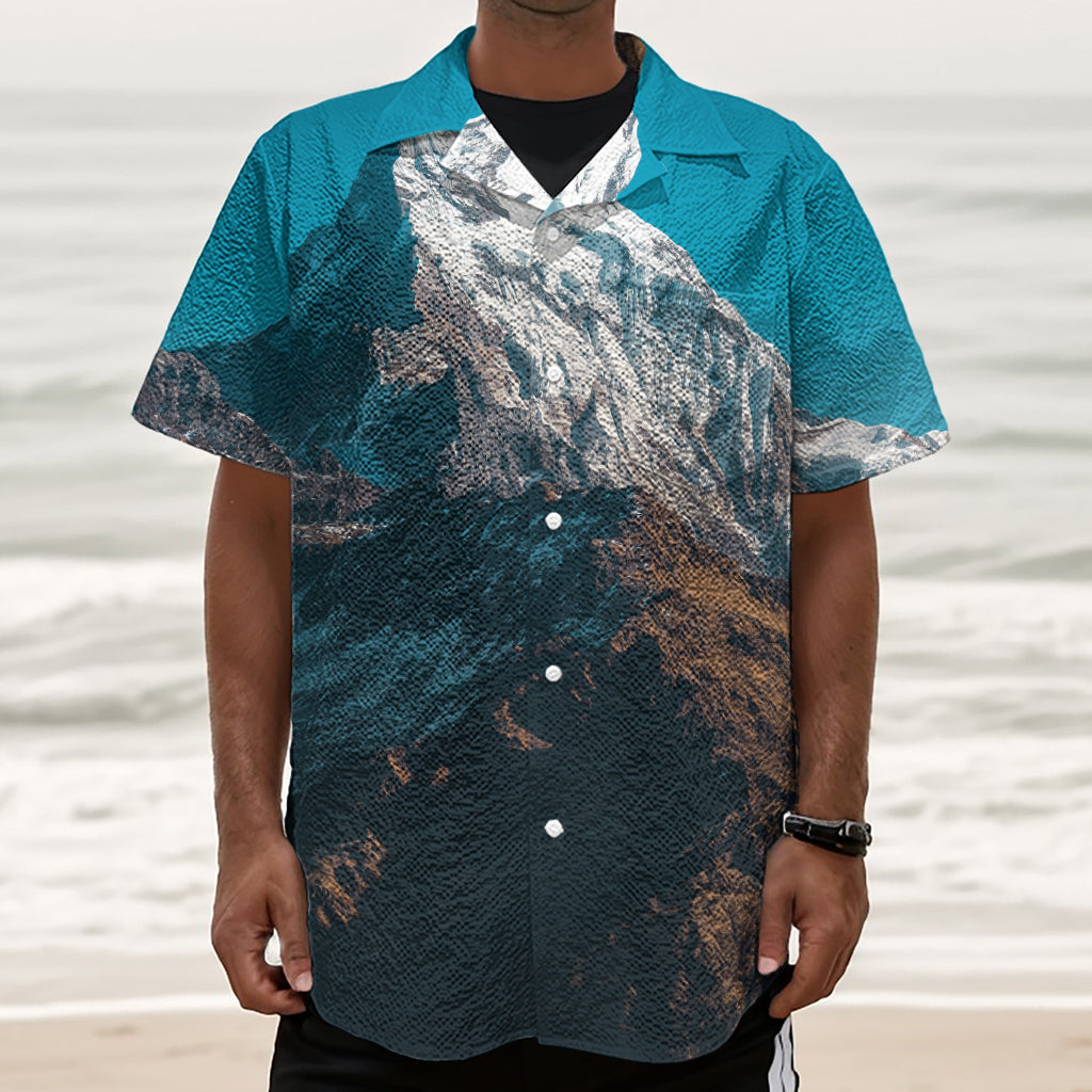 Himalaya Mountain Print Textured Short Sleeve Shirt