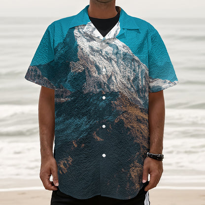 Himalaya Mountain Print Textured Short Sleeve Shirt