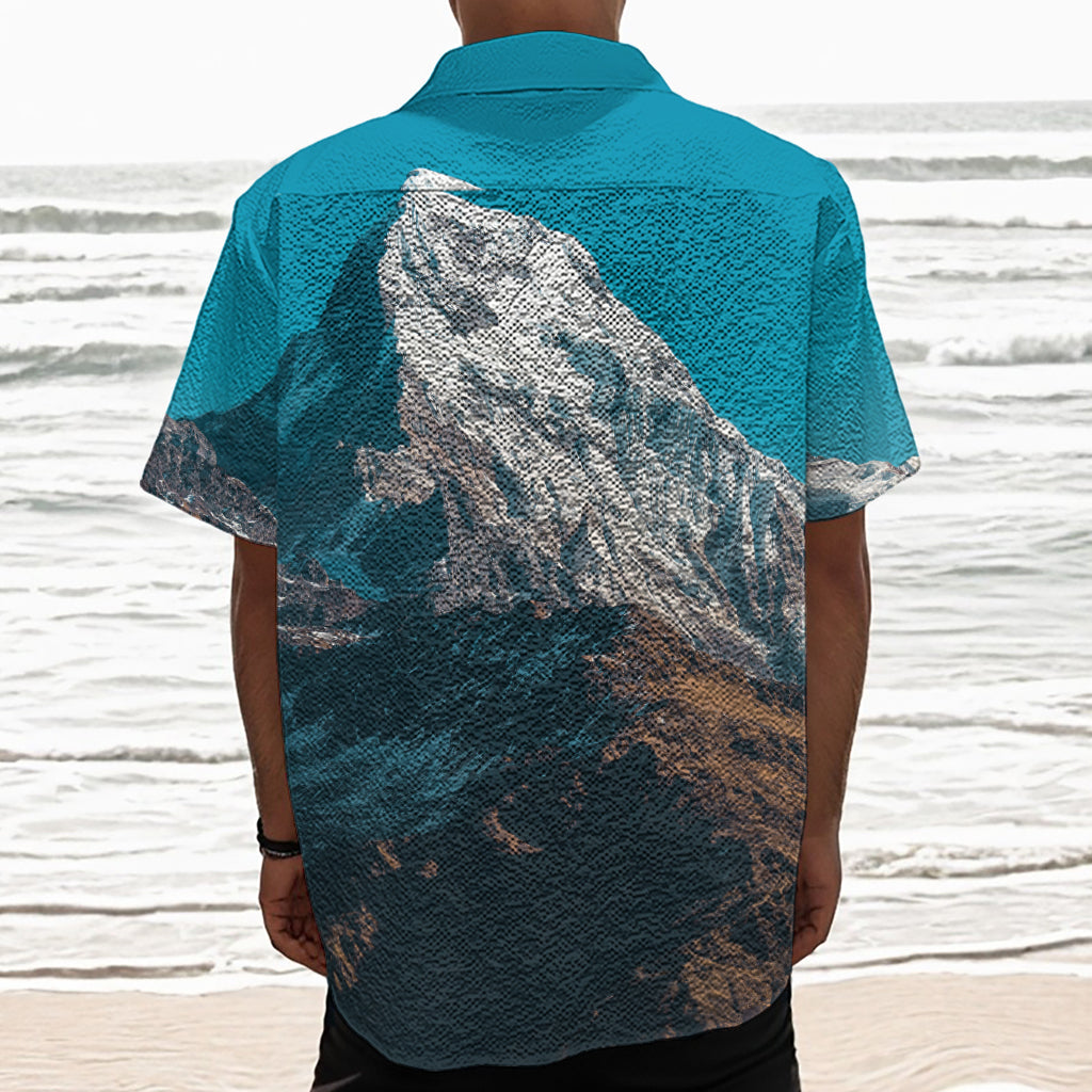 Himalaya Mountain Print Textured Short Sleeve Shirt