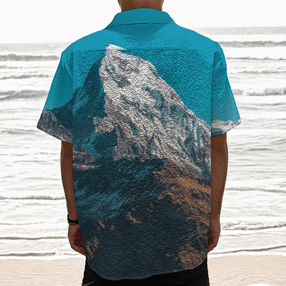 Himalaya Mountain Print Textured Short Sleeve Shirt