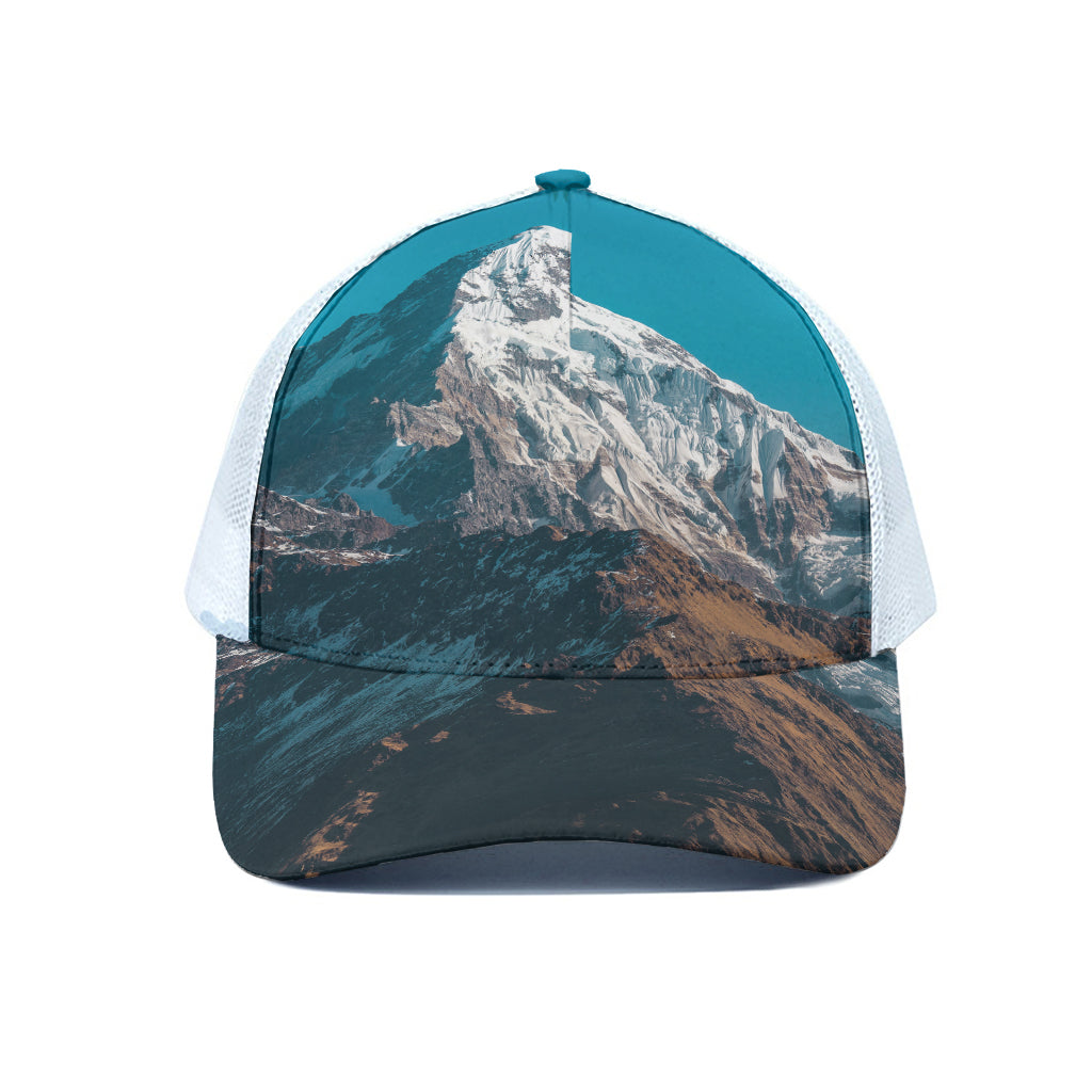 Himalaya Mountain Print White Mesh Trucker Cap