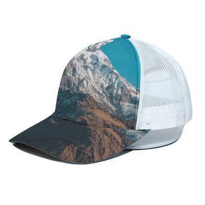 Himalaya Mountain Print White Mesh Trucker Cap