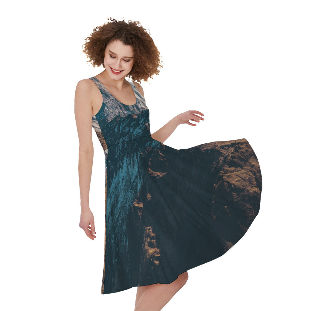 Himalaya Mountain Print Women's Sleeveless Dress