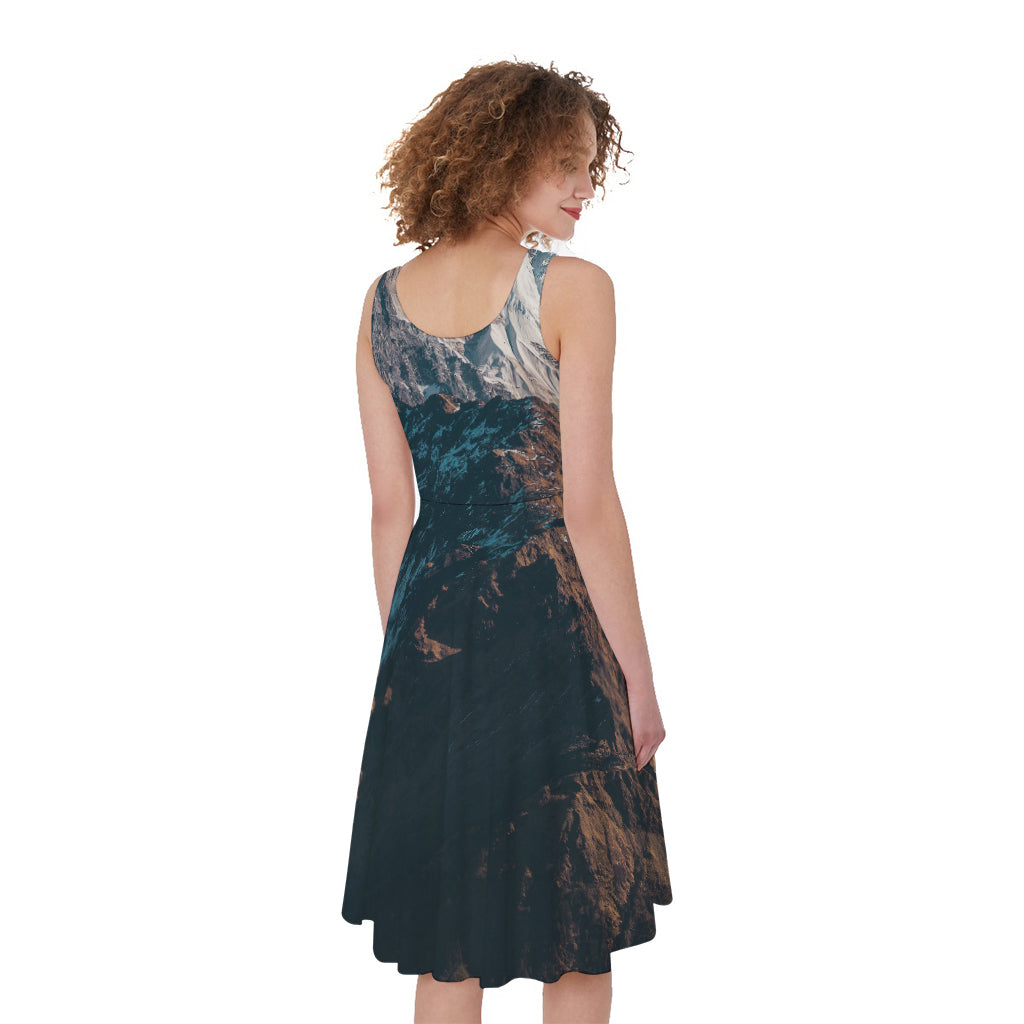 Himalaya Mountain Print Women's Sleeveless Dress