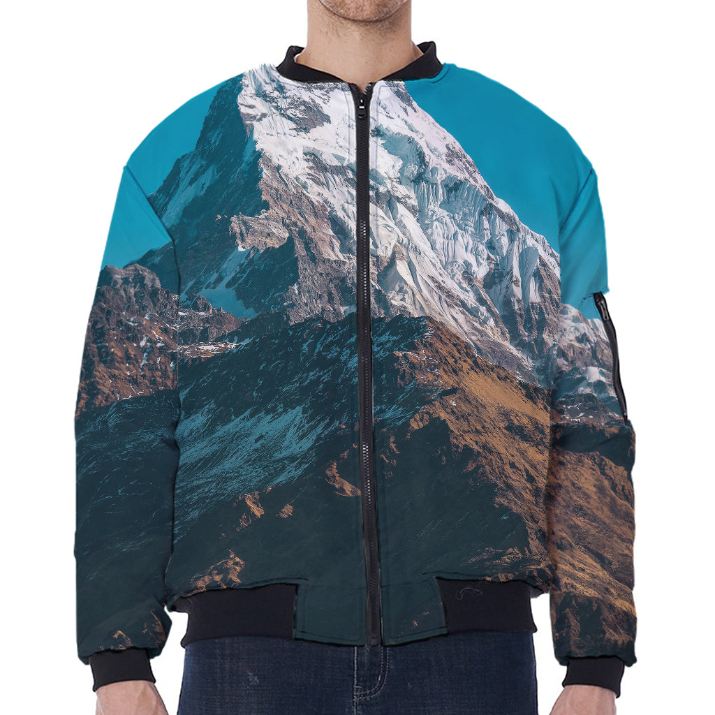 Himalaya Mountain Print Zip Sleeve Bomber Jacket
