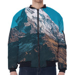 Himalaya Mountain Print Zip Sleeve Bomber Jacket