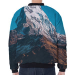 Himalaya Mountain Print Zip Sleeve Bomber Jacket