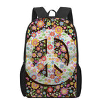 Hippie Flower Peace Sign Print 17 Inch Backpack
