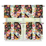 Hippie Flower Peace Sign Print 3 Piece Kitchen Curtains