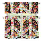 Hippie Flower Peace Sign Print 3 Piece Kitchen Curtains