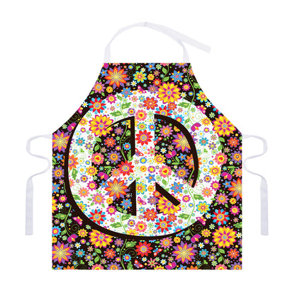 Hippie Flower Peace Sign Print Adjustable Apron