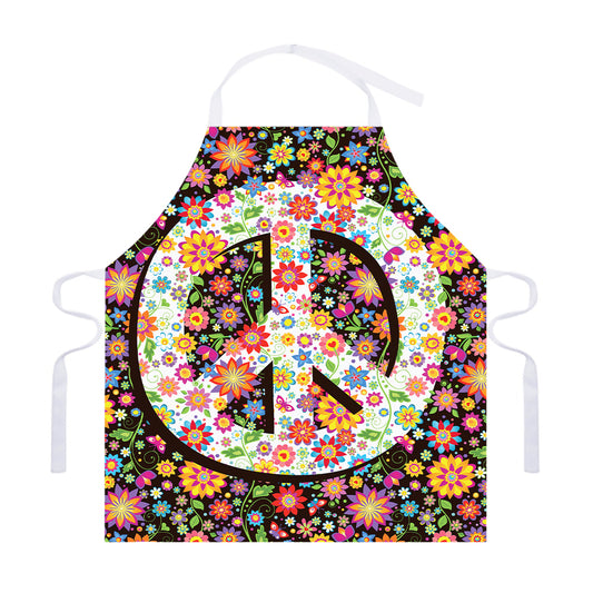 Hippie Flower Peace Sign Print Adjustable Apron