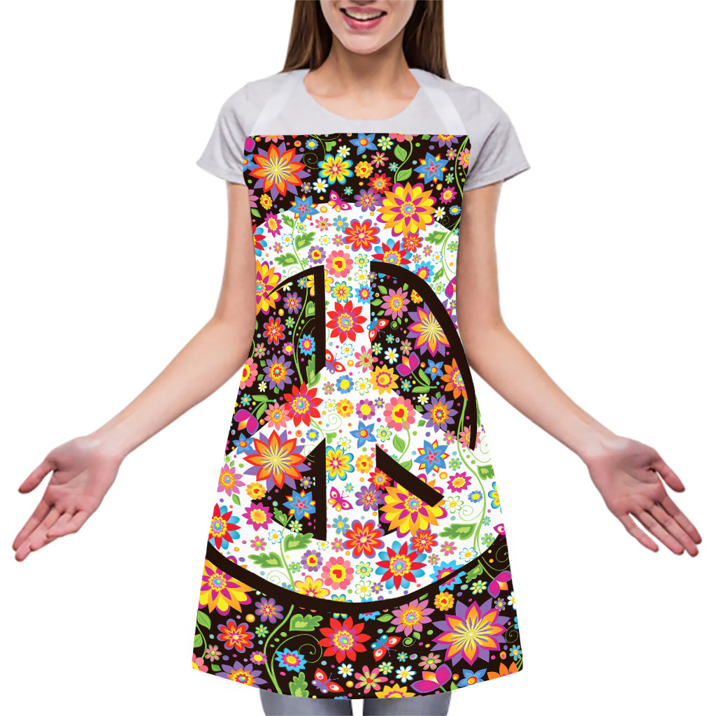 Hippie Flower Peace Sign Print Adjustable Apron