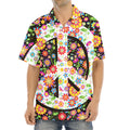 Hippie Flower Peace Sign Print Aloha Shirt