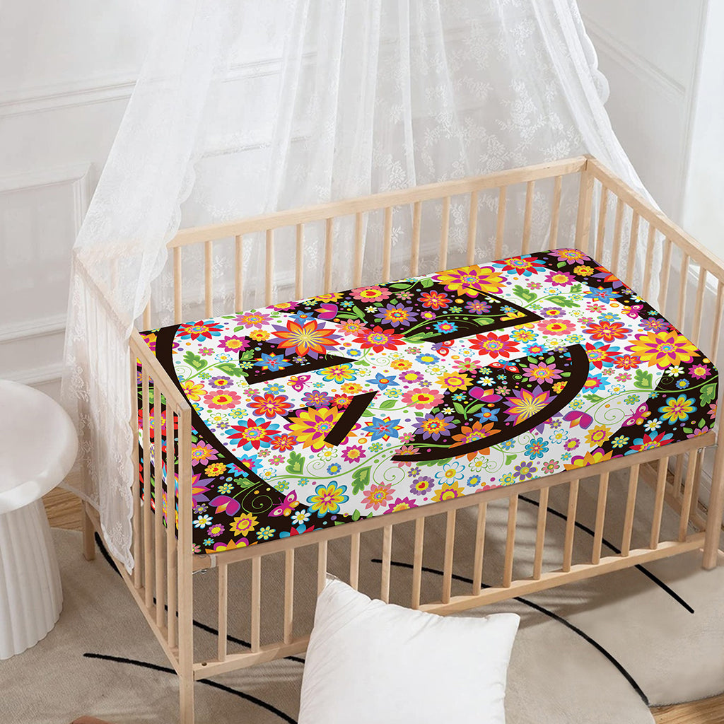 Hippie Flower Peace Sign Print Baby Crib Sheet