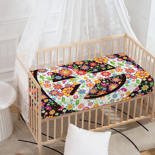 Hippie Flower Peace Sign Print Baby Crib Sheet