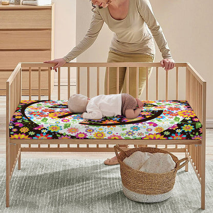 Hippie Flower Peace Sign Print Baby Crib Sheet