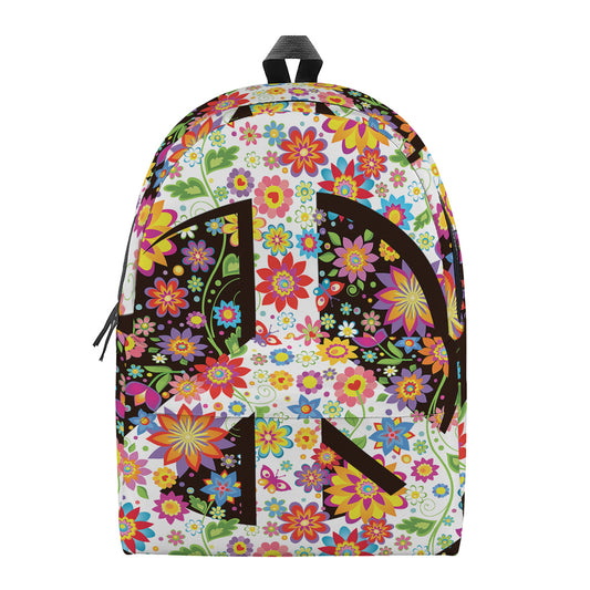 Hippie Flower Peace Sign Print Backpack