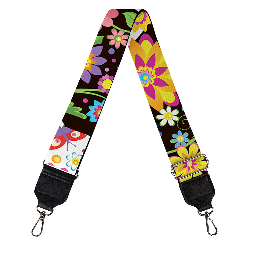 Hippie Flower Peace Sign Print Bag Strap