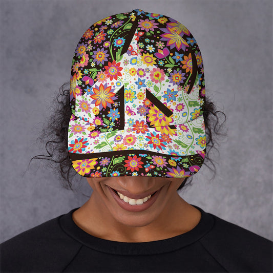 Hippie Flower Peace Sign Print Baseball Cap
