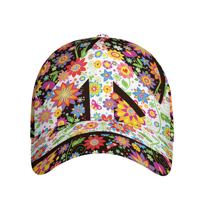 Hippie Flower Peace Sign Print Baseball Cap