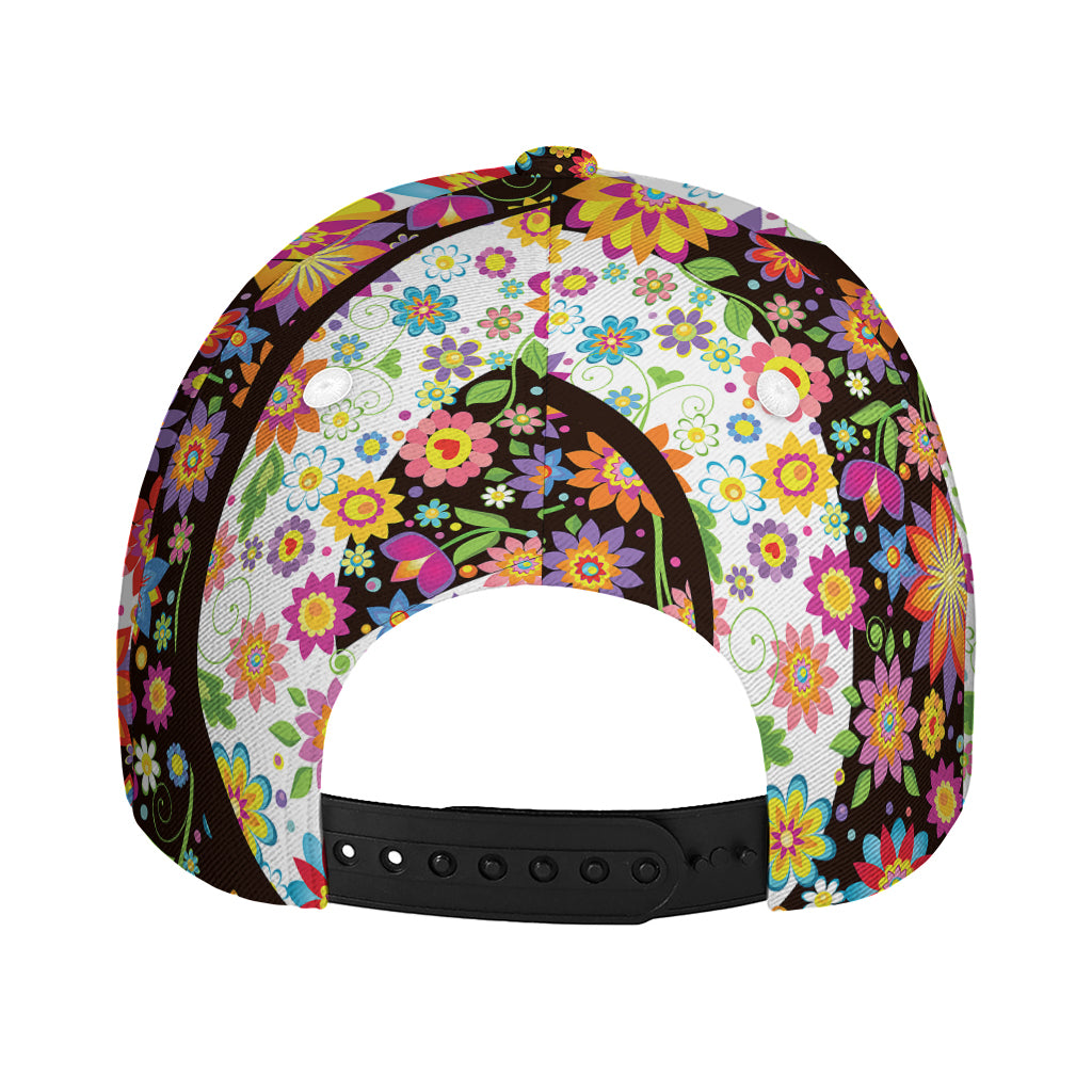 Hippie Flower Peace Sign Print Baseball Cap