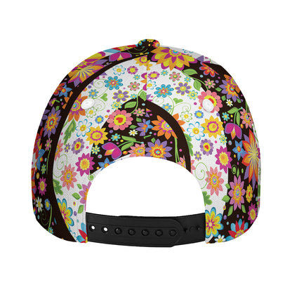 Hippie Flower Peace Sign Print Baseball Cap