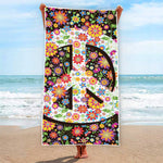 Hippie Flower Peace Sign Print Beach Towel