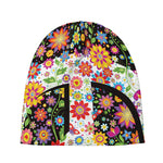 Hippie Flower Peace Sign Print Beanie