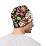 Hippie Flower Peace Sign Print Beanie