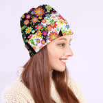 Hippie Flower Peace Sign Print Beanie