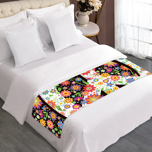 Hippie Flower Peace Sign Print Bed Runner