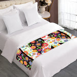 Hippie Flower Peace Sign Print Bed Runner