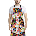 Hippie Flower Peace Sign Print Bib Apron With Pocket