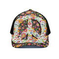 Hippie Flower Peace Sign Print Black Mesh Trucker Hat
