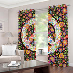 Hippie Flower Peace Sign Print Blackout Grommet Curtains